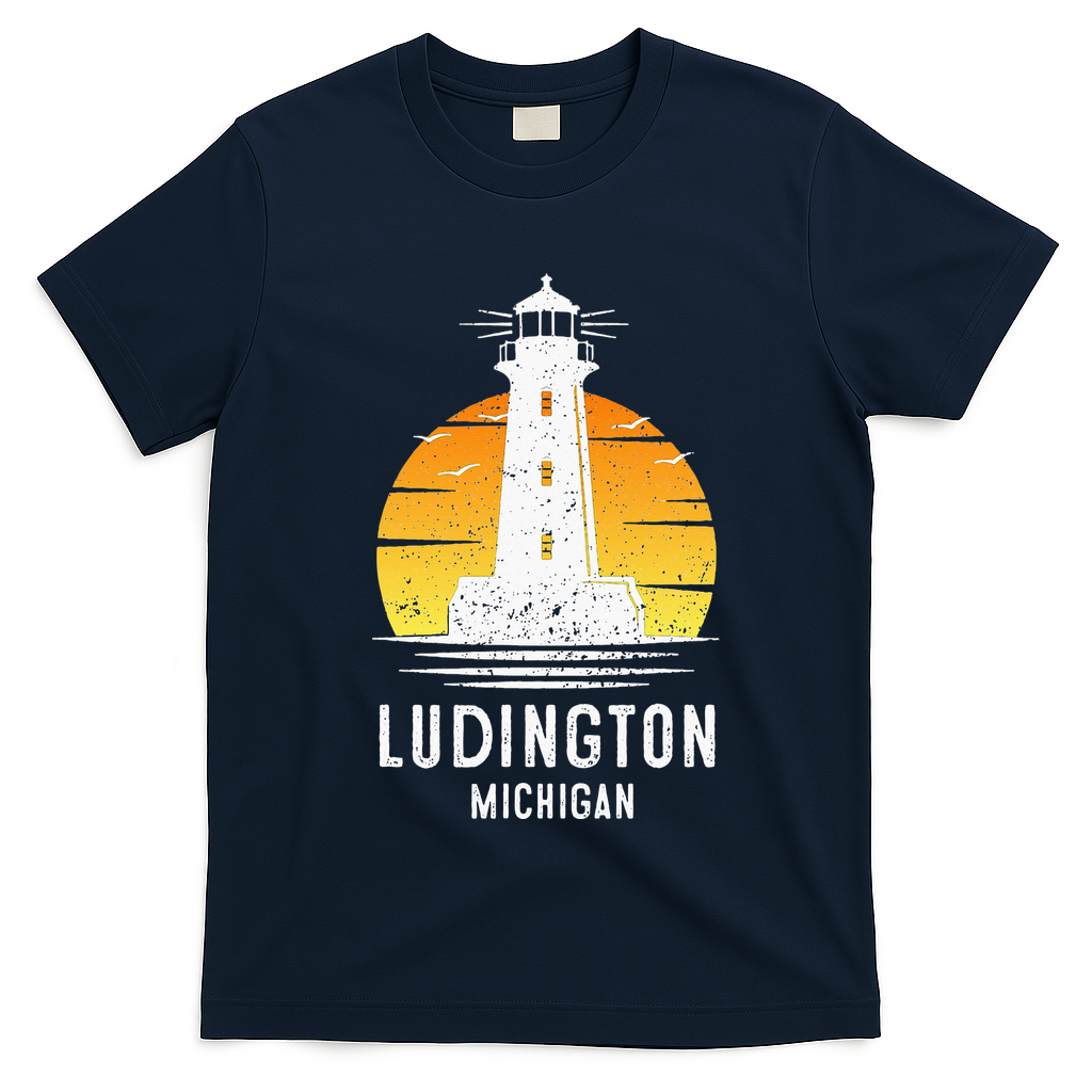 Ludington Michigan Retro Vintage Lighthouse Idea Gifts T-Shirt
