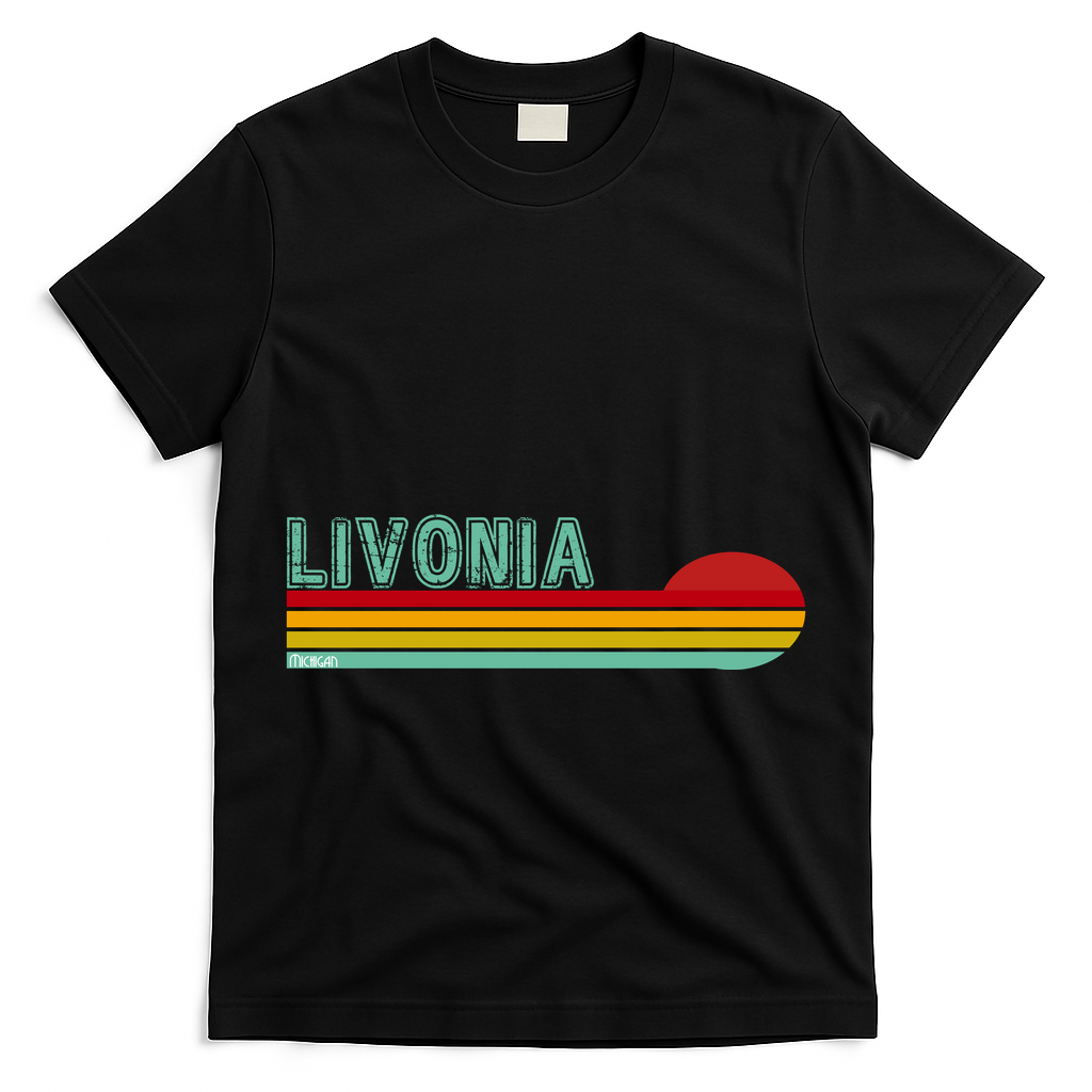Livonia Michigan Retro Sunset Logo T-Shirt