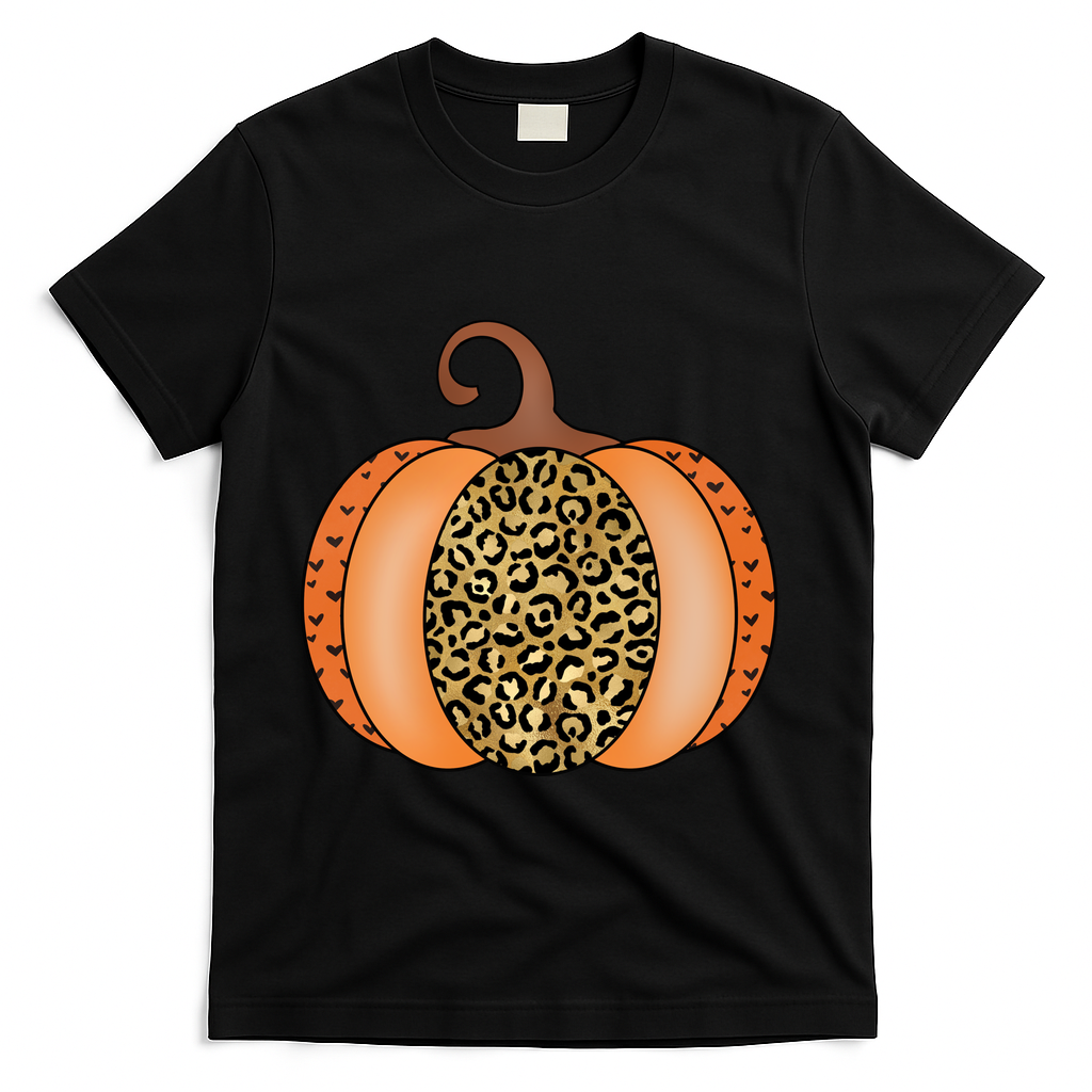 Leopard Pumpkin Fall Holiday T-Shirt - Black