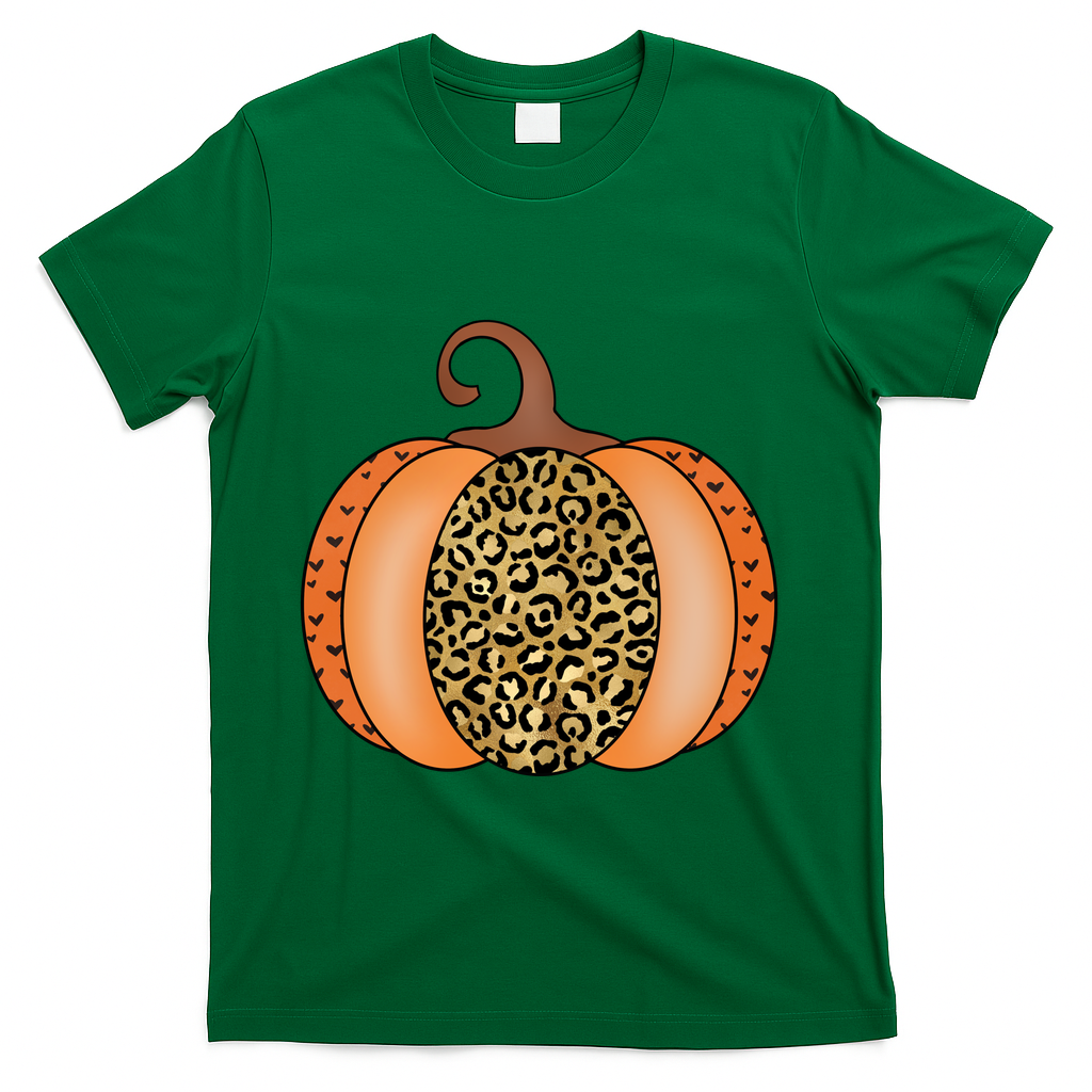 Leopard Pumpkin Fall Holiday T-Shirt - Green