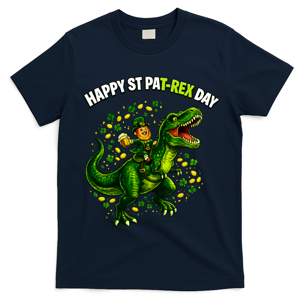Leprechaun Riding Dino Happy Pat-rex Day T-rex T-Shirt