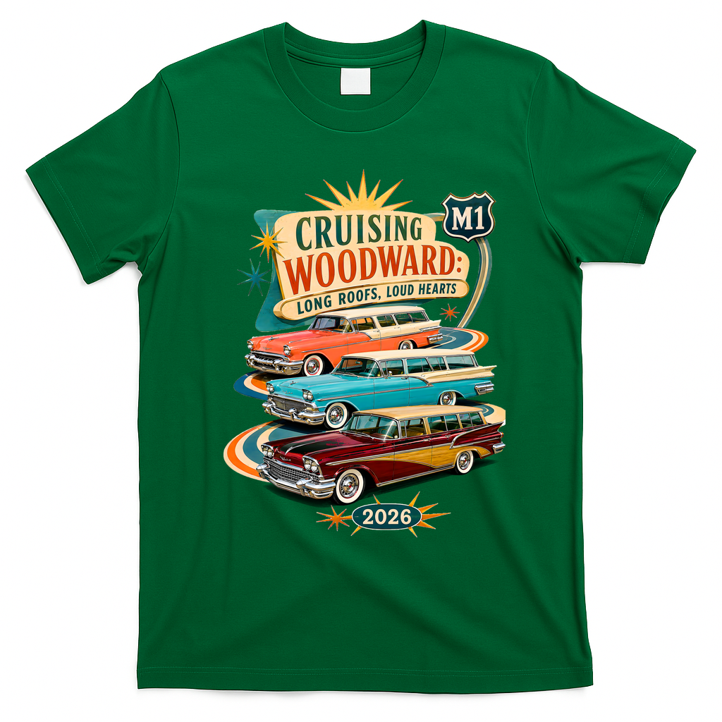 Long Roofs Loud Hearts Crusing Woodward 2026 M1 T-Shirt - Irish Green