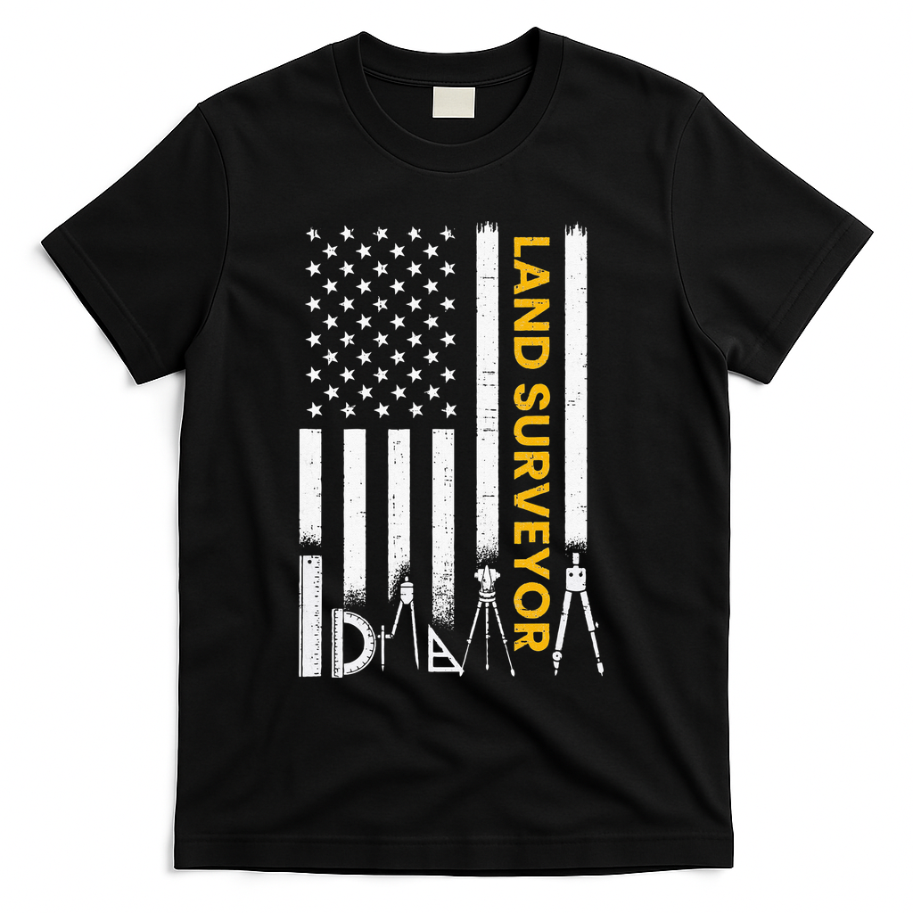 Land surveyor American Flag funny land surveyor T-Shirt - Black
