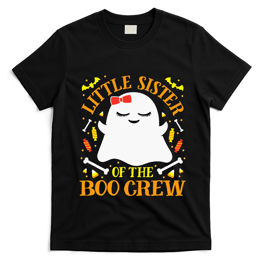 Little Sister Boo Crew Ghost Matching Family Halloween T-Shirt - Black