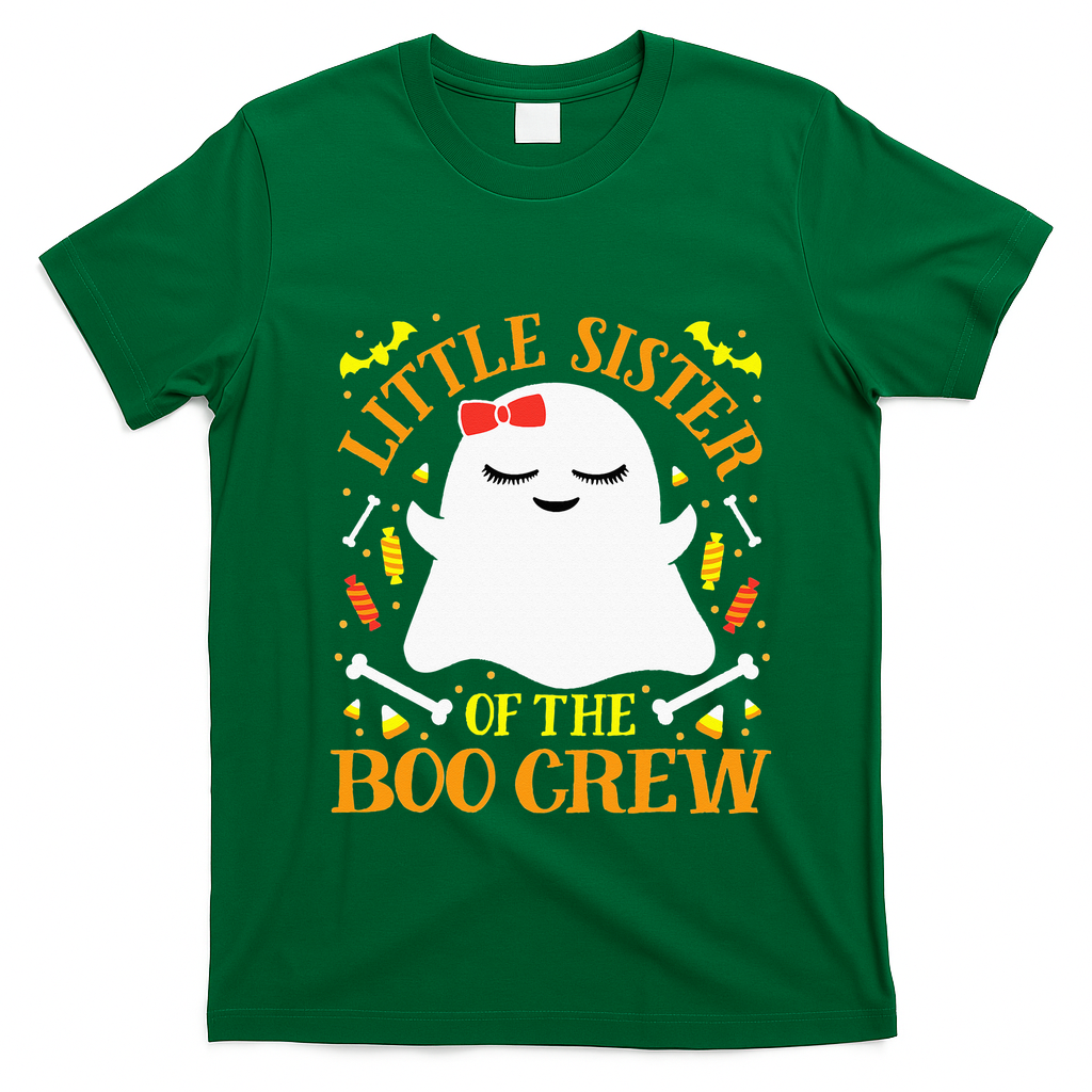 Little Sister Boo Crew Ghost Matching Family Halloween T-Shirt - Irish Green