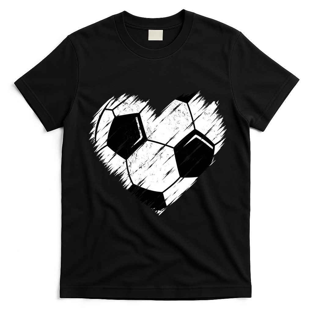 Love Soccer Heart Graphic T-Shirt - Black