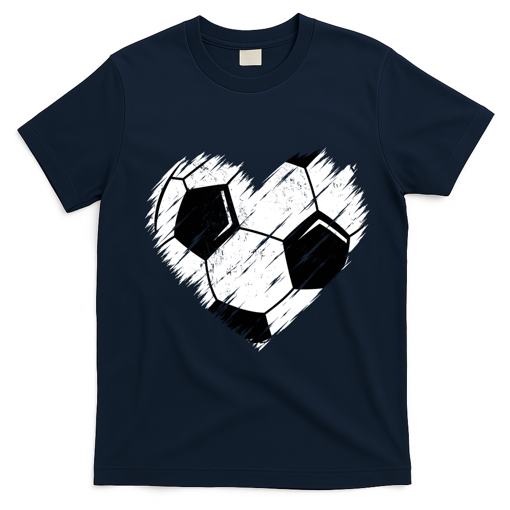 Love Soccer Heart Graphic T-Shirt - Navy Blue