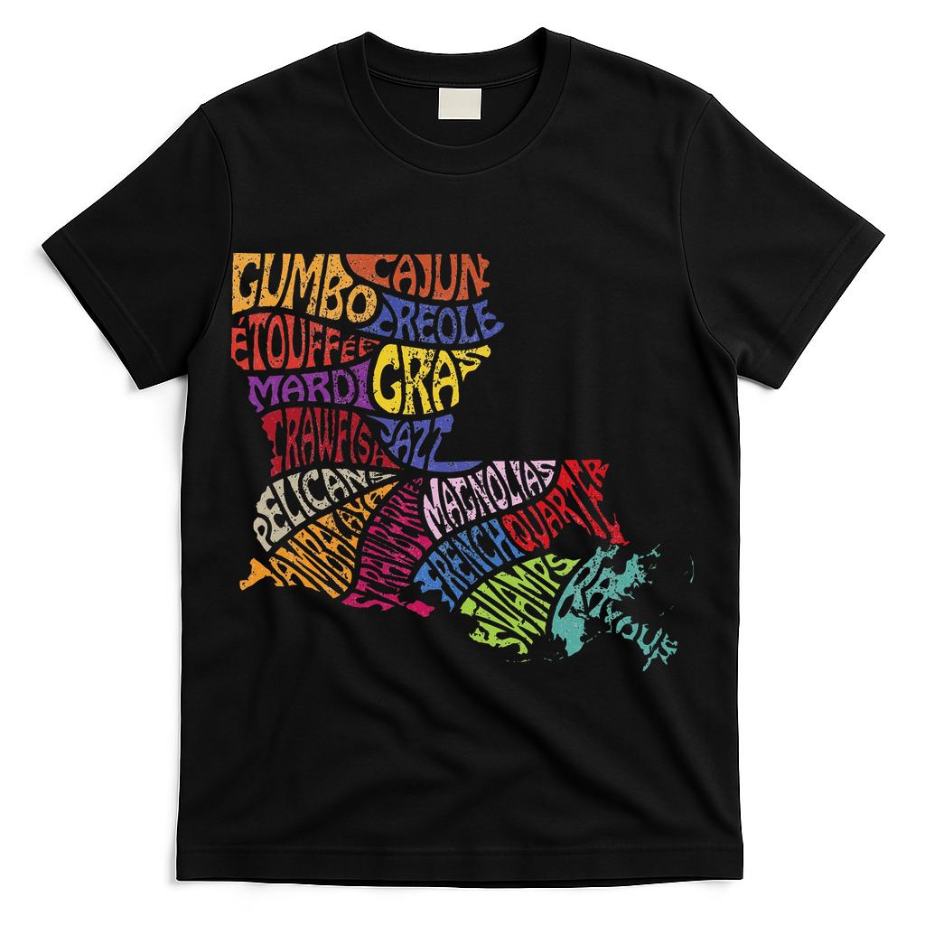 Louisiana State Map Mardi Gras T-Shirt