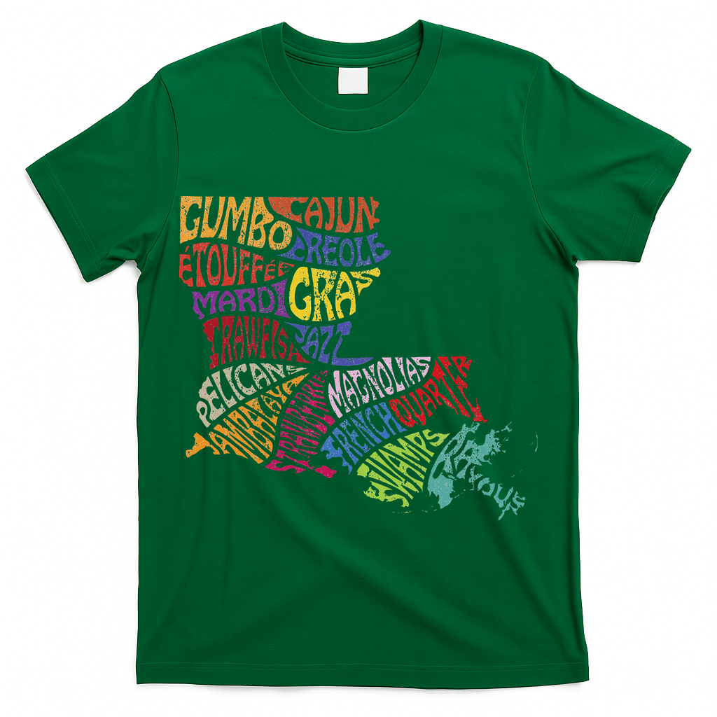 Louisiana State Map Mardi Gras T-Shirt