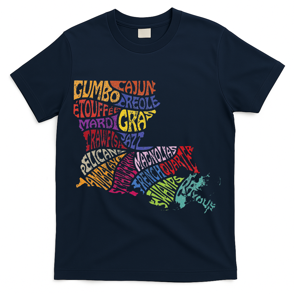 Louisiana State Map Mardi Gras T-Shirt
