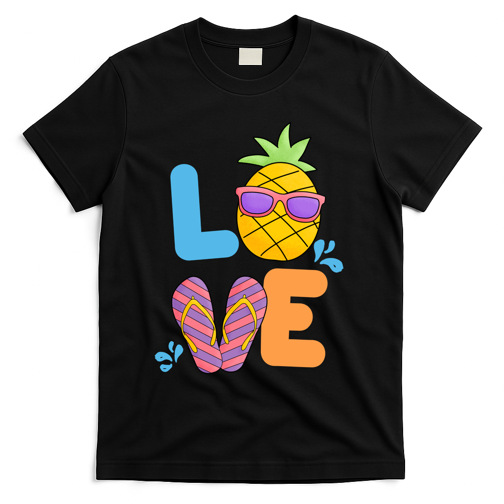 Love Summer Pineapple Cute T-Shirt - Black