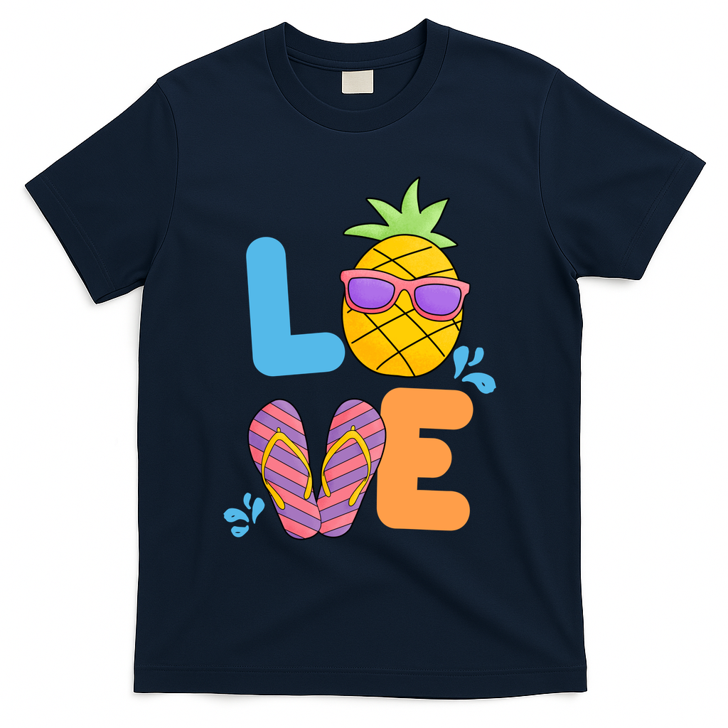 Love Summer Pineapple Cute T-Shirt - Navy