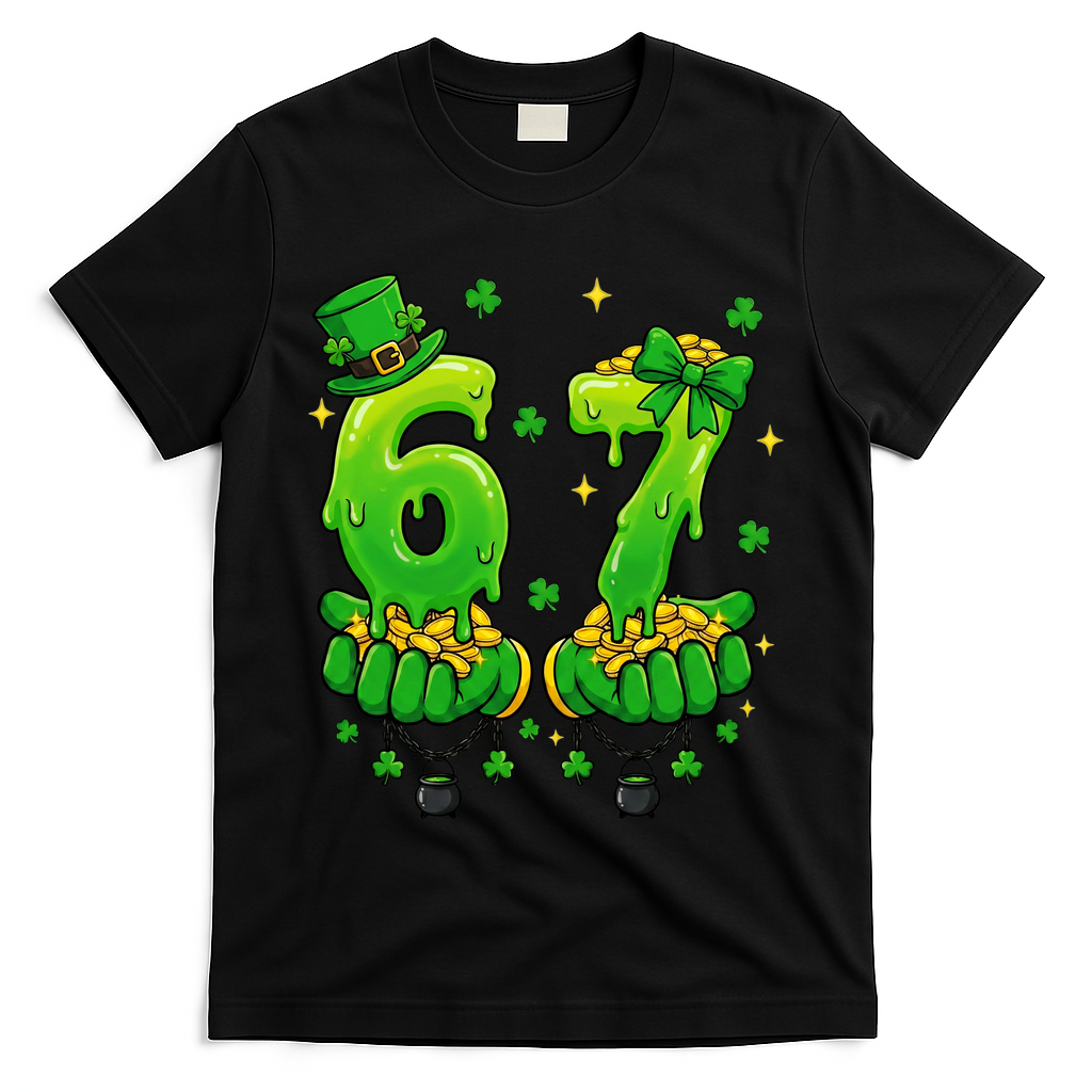 Lucky St Patrick's Day 67 Six Seven Drip Hands T-Shirt
