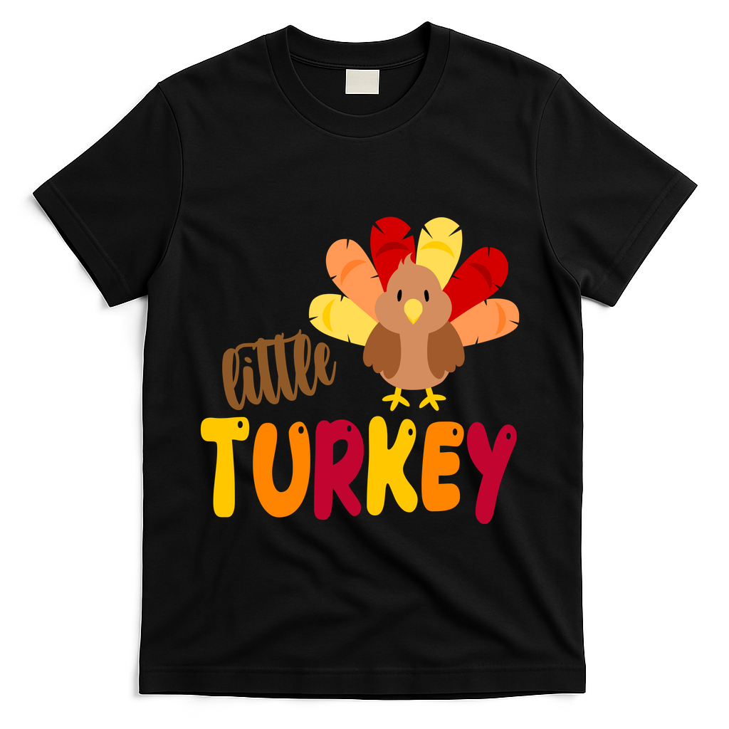 Little Turkey Cute Thanksgiving Holiday T-Shirt - Black