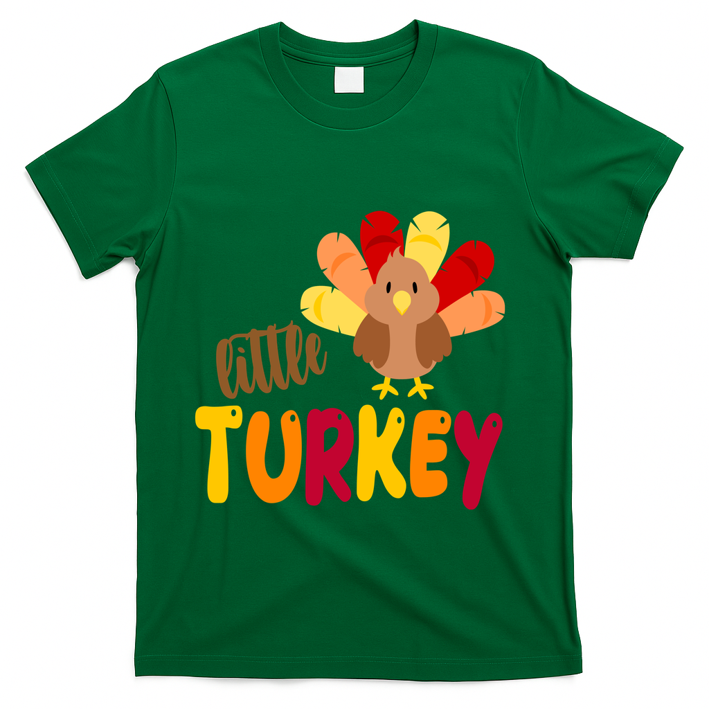 Little Turkey Cute Thanksgiving Holiday T-Shirt - Green