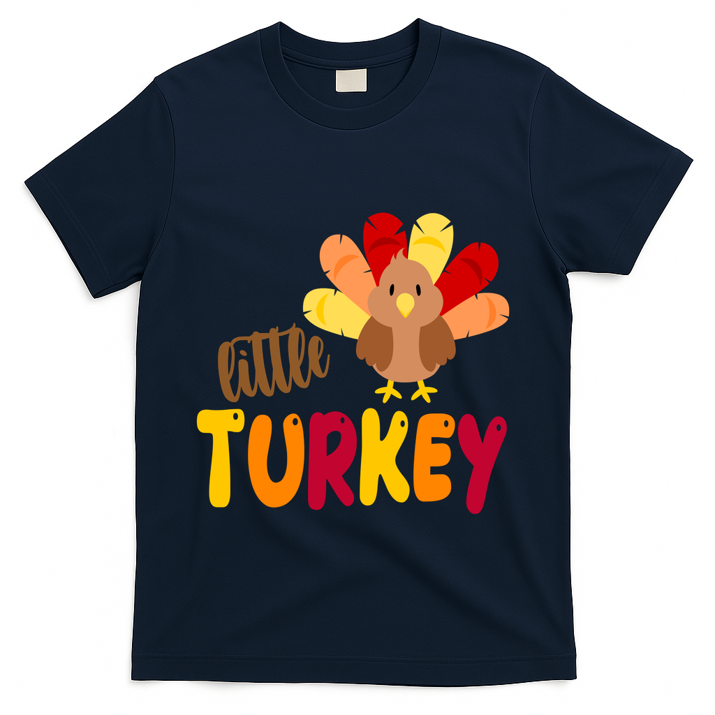 Little Turkey Cute Thanksgiving Holiday T-Shirt - Navy