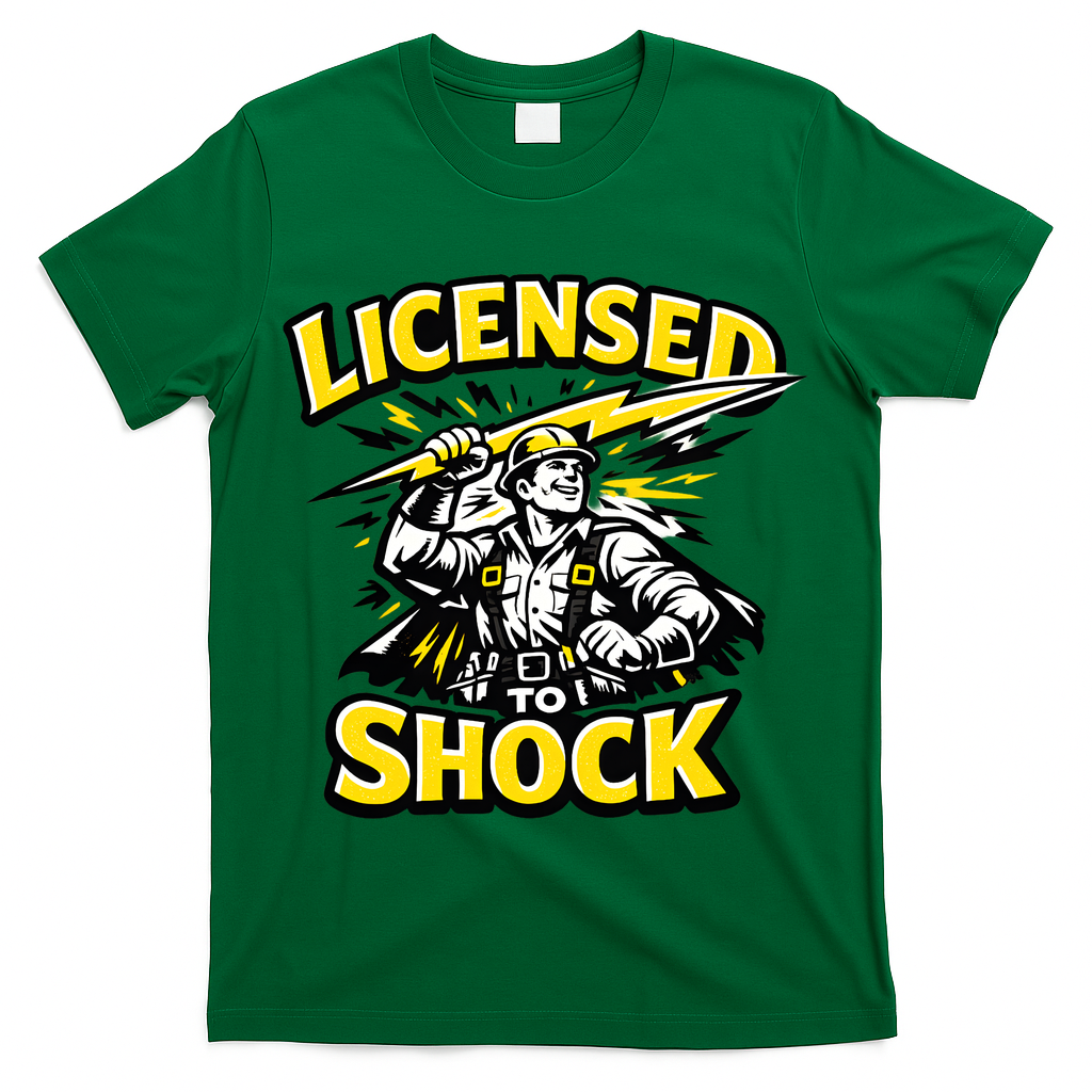 Licensed To Shock Power Line Worker Humor T-Shirt