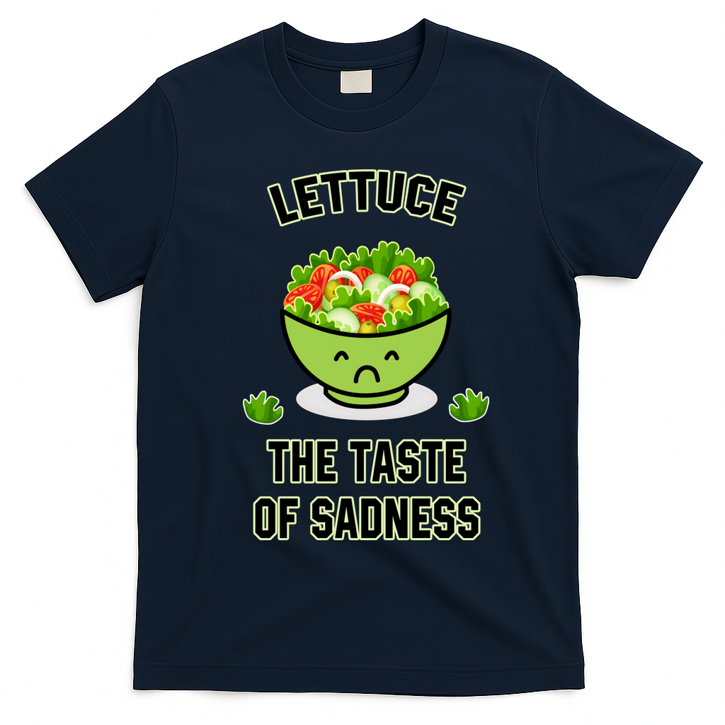 Lettuce The Taste Of Sadness Funny Food Meme T-Shirt - Navy Blue