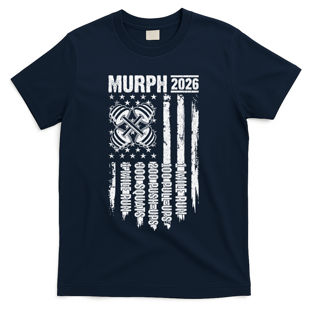 Murph 2026 Barbell American Flag T-Shirt - Navy