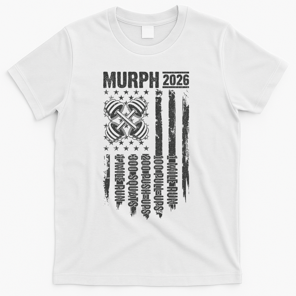 Murph 2026 Barbell American Flag T-Shirt - White