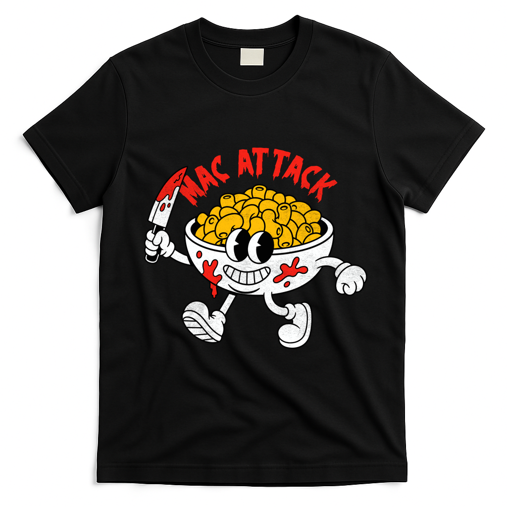 Mac Attack And Cheese Funny Food Meme T-Shirt - Black