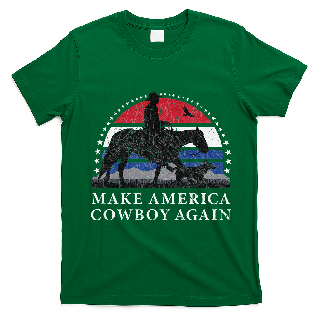 MAKE AMERICA COWBOY AGAIN HORSE AND DOG DESIGN FUNNY GIFT T-Shirt - Irish Green