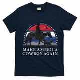 MAKE AMERICA COWBOY AGAIN HORSE AND DOG DESIGN FUNNY GIFT T-Shirt - Navy Blue