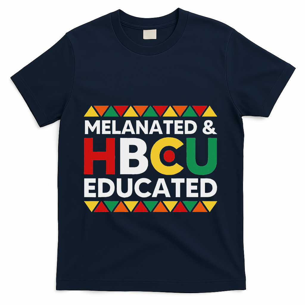 Melanated And Hbcu Educated Historical Black College Alumni T-Shirt - Navy