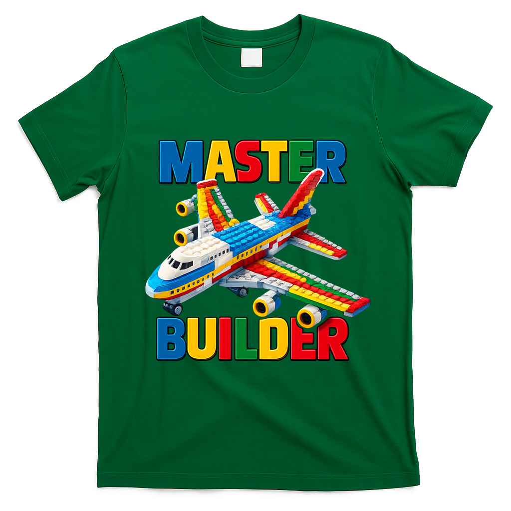 Master Builder Airplane Toy Building Blocks Brick T-Shirt - Irish Green