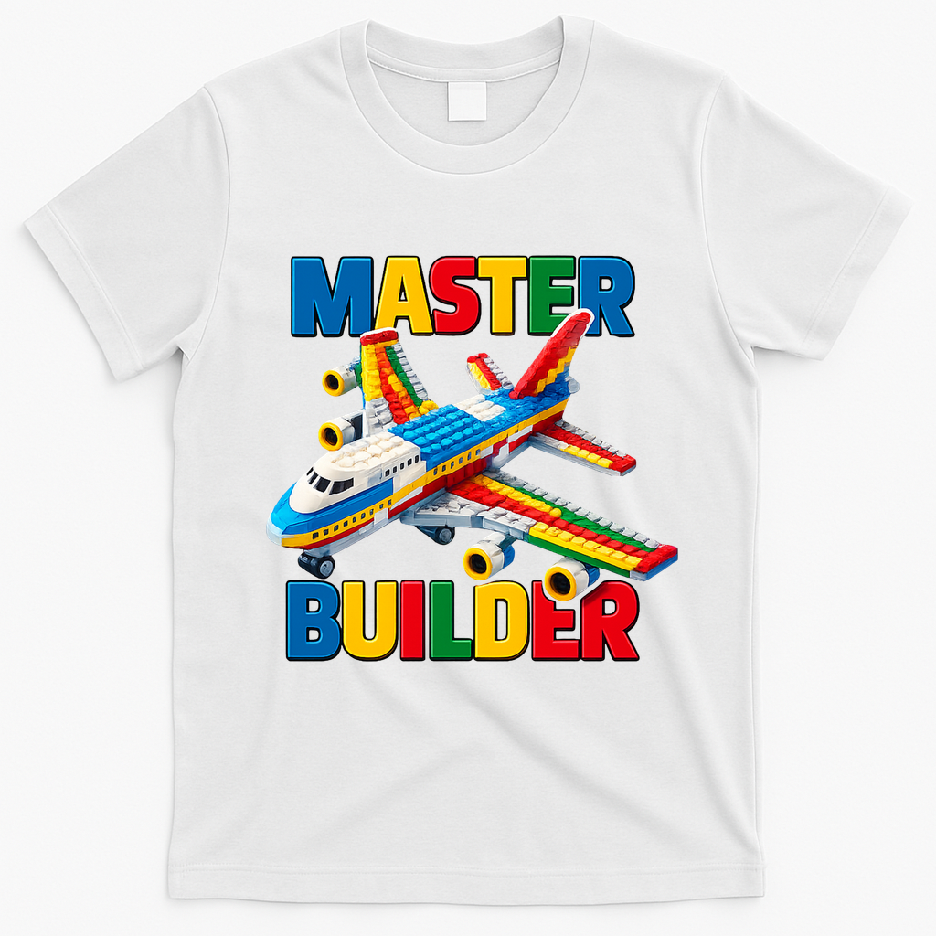 Master Builder Airplane Toy Building Blocks Brick T-Shirt - White