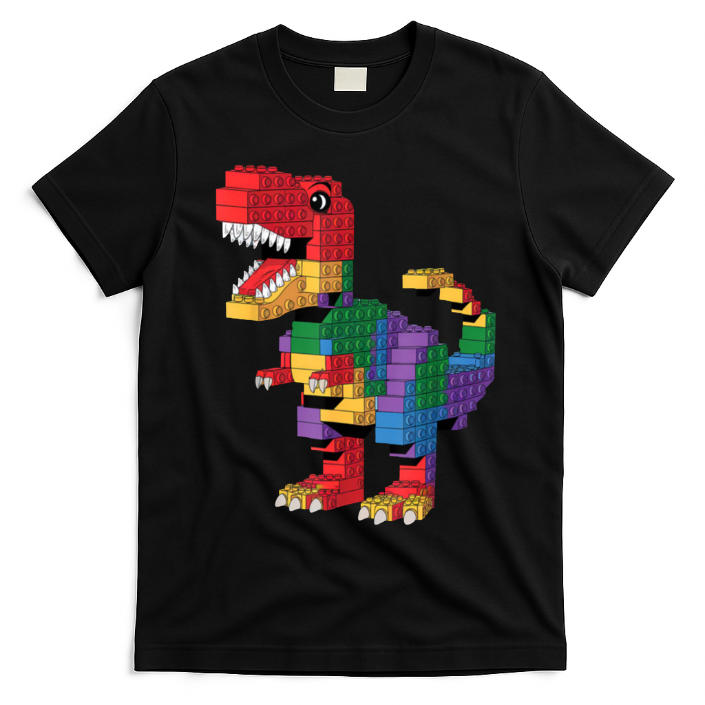 Master Builder Building Bricks Dinosaur T-Rex T-Shirt - Black