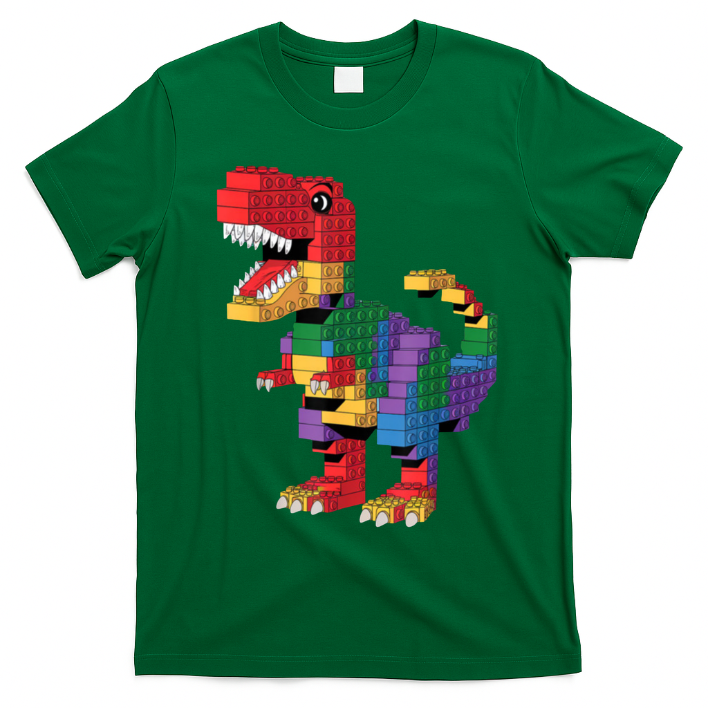 Master Builder Building Bricks Dinosaur T-Rex T-Shirt - Irish Green