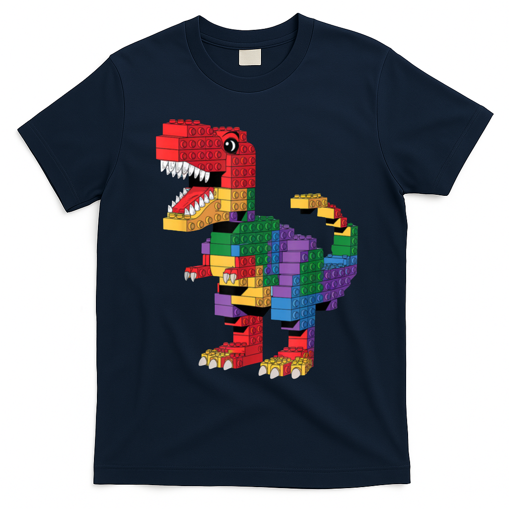 Master Builder Building Bricks Dinosaur T-Rex T-Shirt - Navy Blue