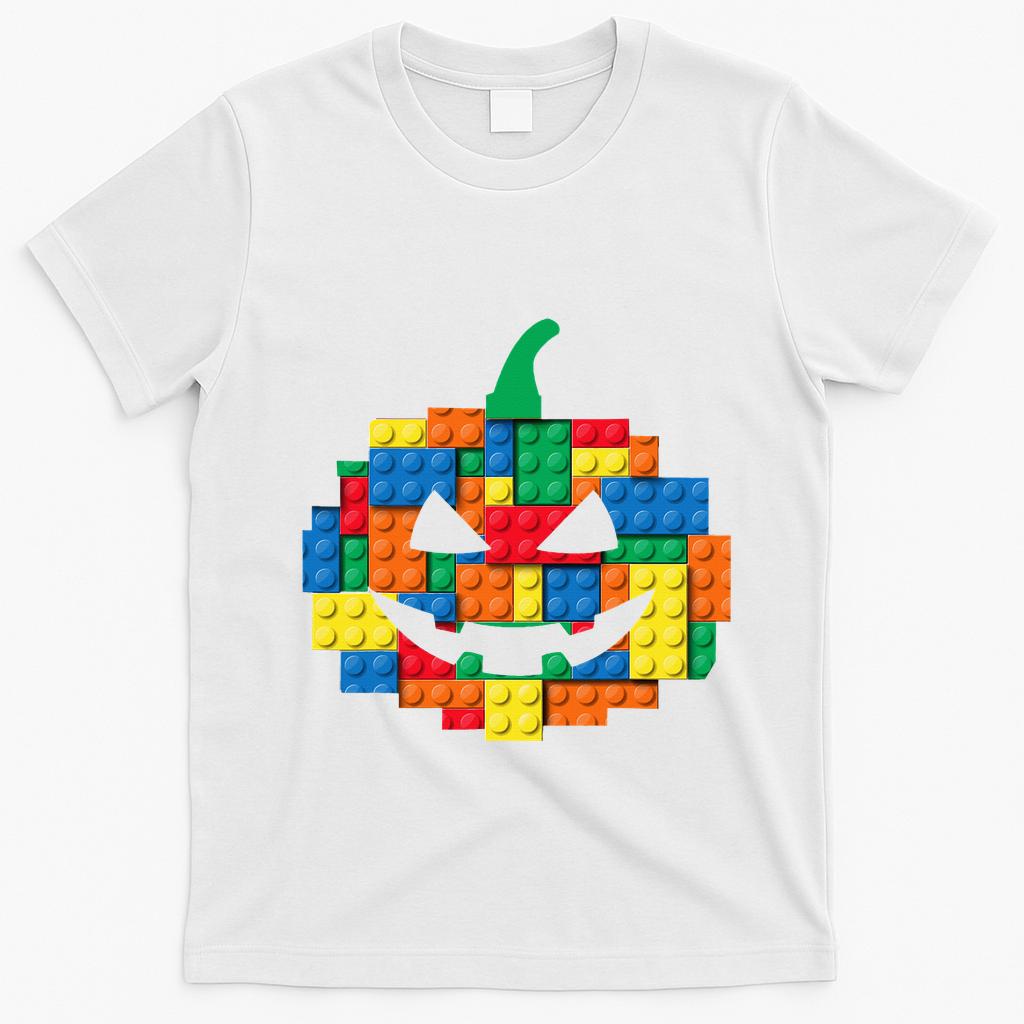 Master Builder Building Blocks Pumpkin Halloween T-Shirt - White