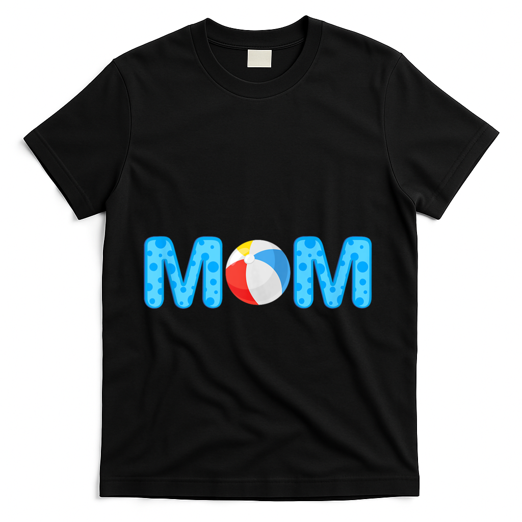 Mom Beach Ball Theme Birthday Party Pool Matching Summer T-Shirt - Black