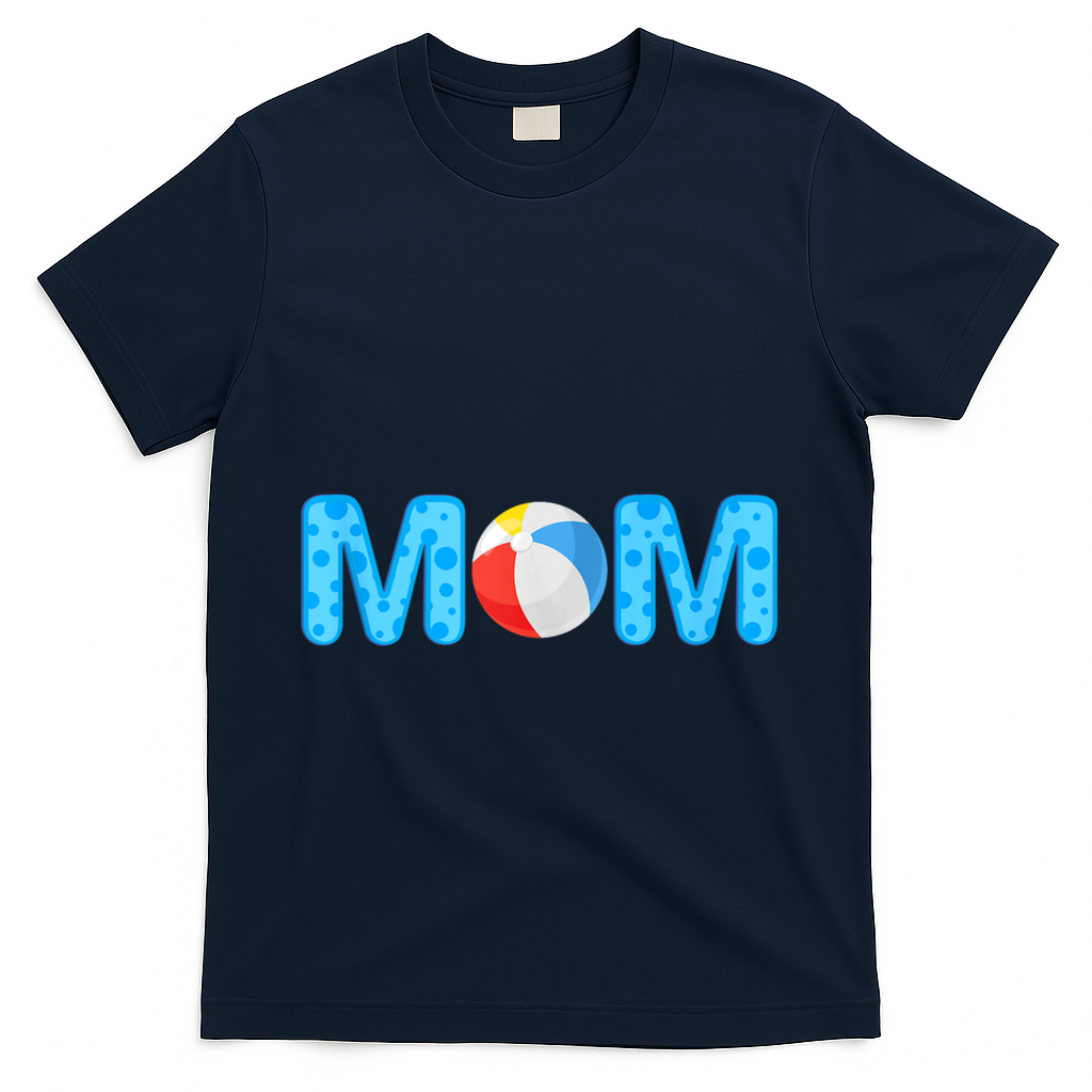 Mom Beach Ball Theme Birthday Party Pool Matching Summer T-Shirt - Navy