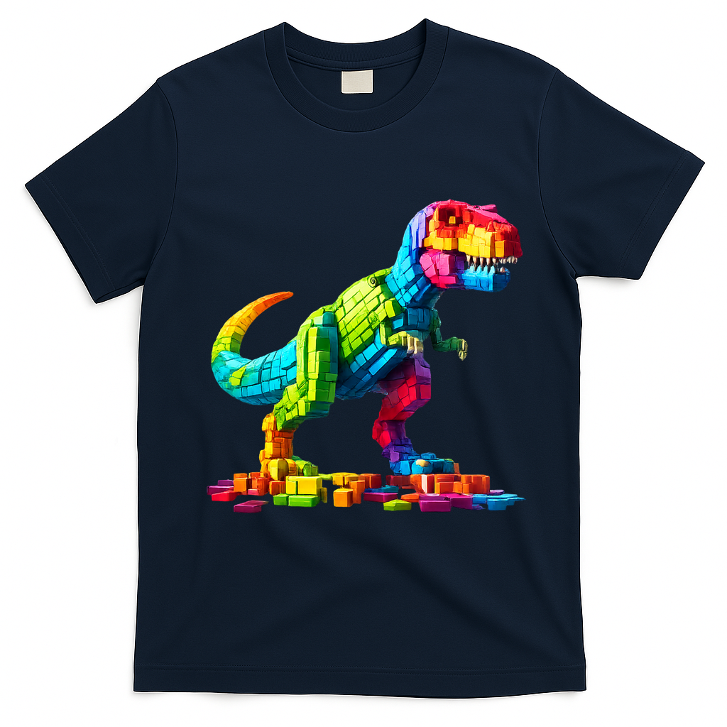 Master Builder Dinosaur Bricks Blocks Dino Toys Gifts T-Rex T-Shirt - Navy Blue
