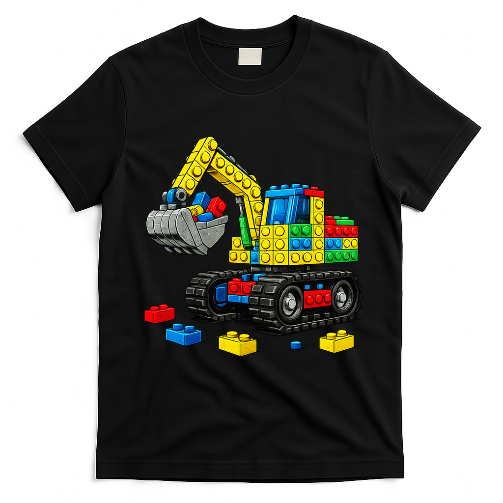 Master Builder Excavator Construction Building Bricks Blocks T-Shirt - Black