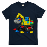 Master Builder Excavator Construction Building Bricks Blocks T-Shirt - Navy Blue