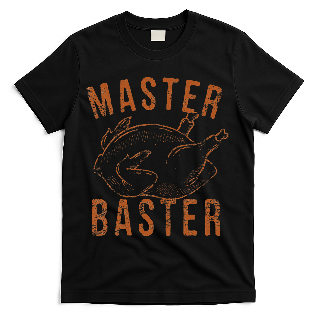 Master Baster Funny Turkey Print Happy Thanksgiving Day T-Shirt - Black