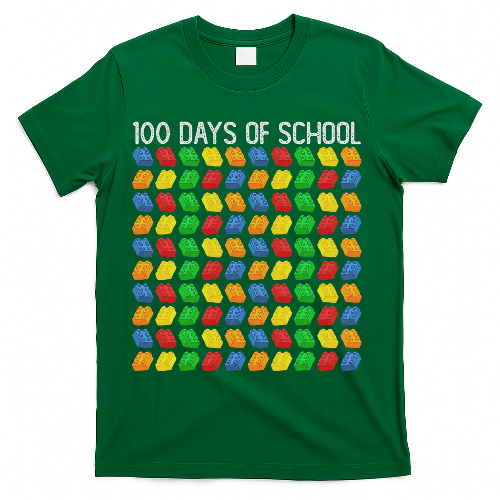 Master Builder Funny Building Blocks 100 Days Of School T-Shirt - Green