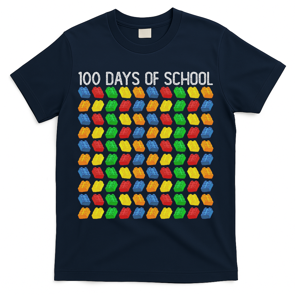 Master Builder Funny Building Blocks 100 Days Of School T-Shirt - Navy