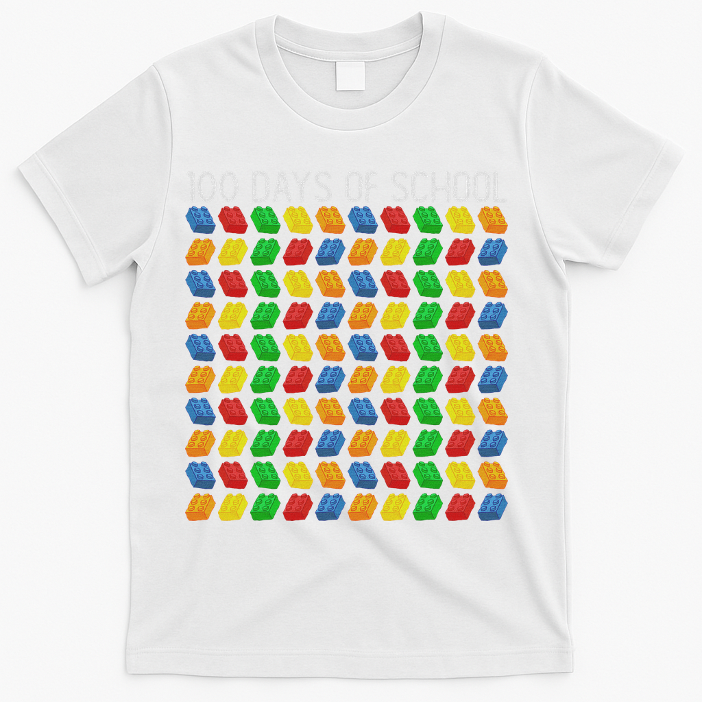 Master Builder Funny Building Blocks 100 Days Of School T-Shirt - White