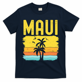 Maui Beach Hawaii Summer Vacation Hawaiian Sunset Vintage T-Shirt - Navy
