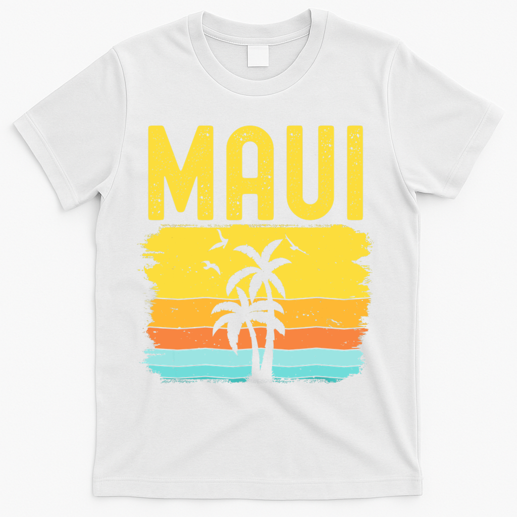 Maui Beach Hawaii Summer Vacation Hawaiian Sunset Vintage T-Shirt - White