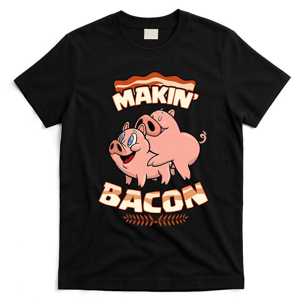 Makin Bacon Pig Funny Meatatarian T-Shirt - Black