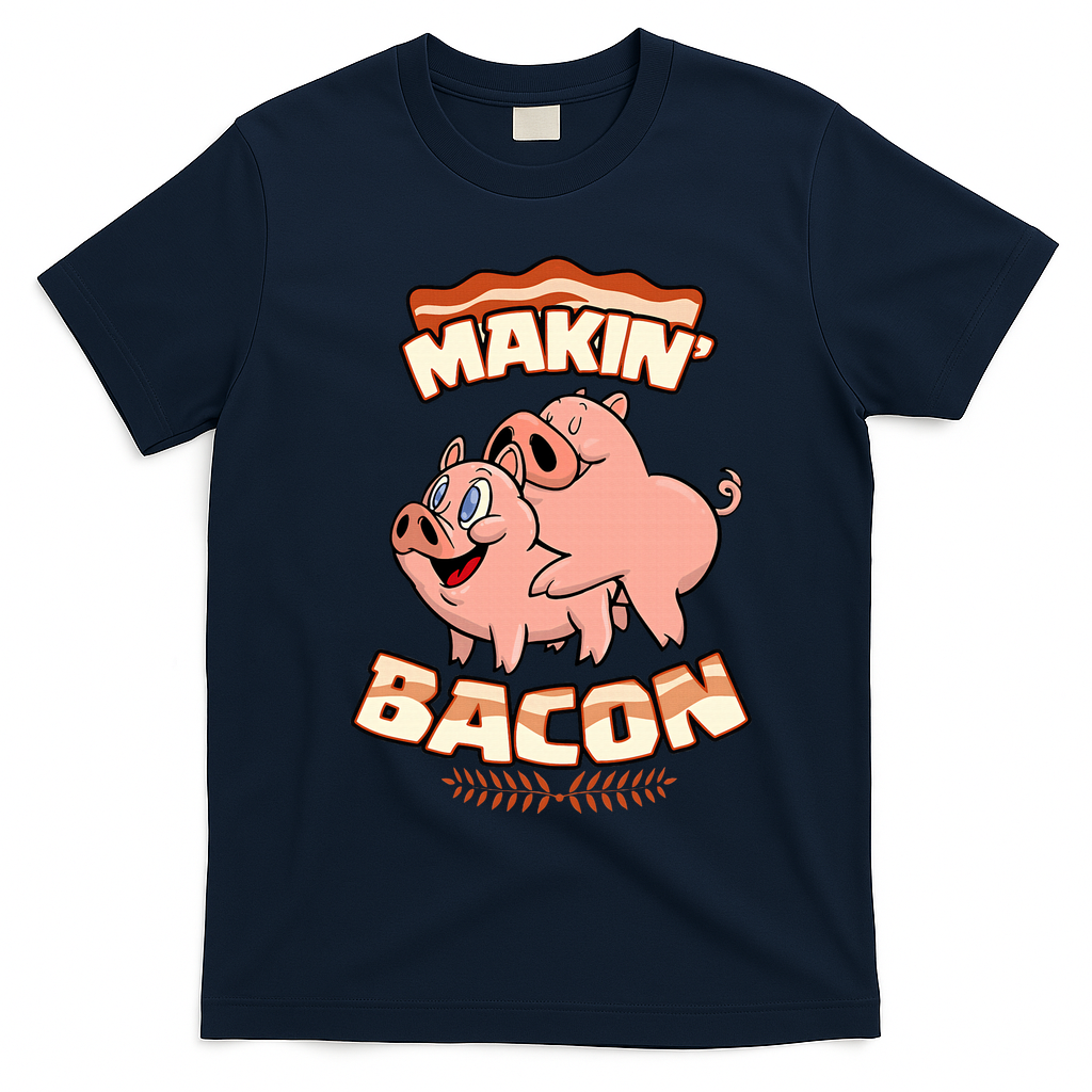 Makin Bacon Pig Funny Meatatarian T-Shirt - Navy Blue