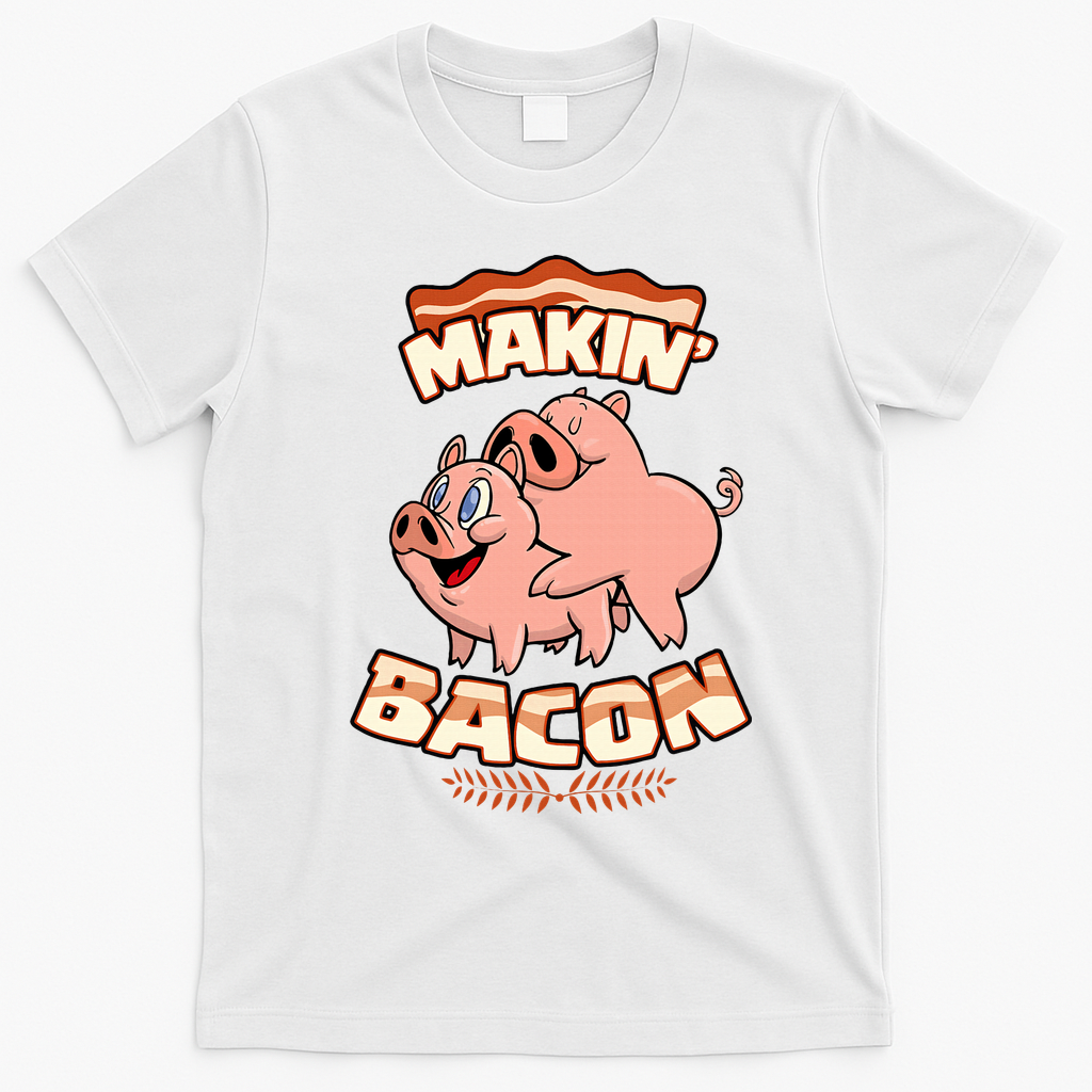 Makin Bacon Pig Funny Meatatarian T-Shirt - White