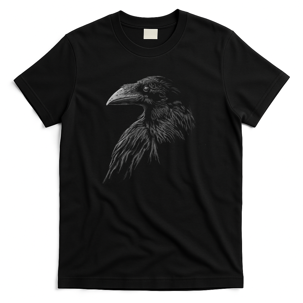 Mystical Black Raven Illustration Crow Artwork T-Shirt