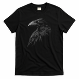 Mystical Black Raven Illustration Crow Artwork T-Shirt - Black
